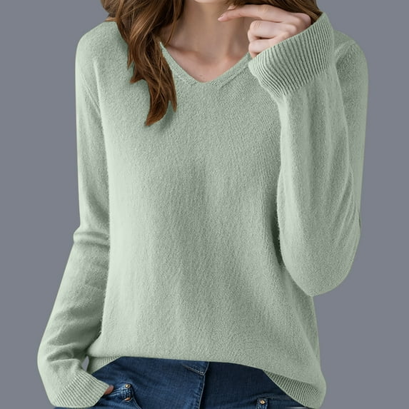 Heisall Womens Sweaters Autumn Winter Solid Color Long Sleeve V Neck Knit Lightweight Cardigan Tops