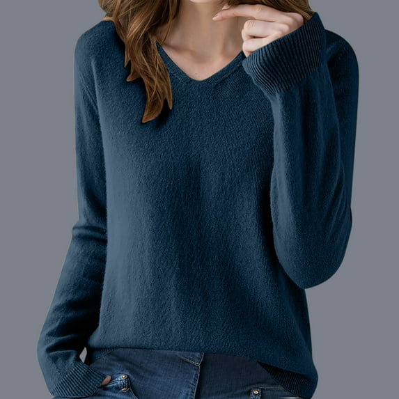 Heisall Womens Sweaters Autumn Winter Solid Color Long Sleeve V Neck Knit Lightweight Cardigan Tops