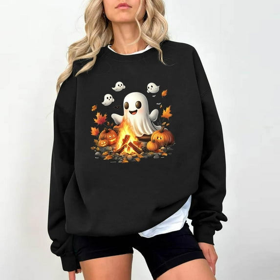 Heisall Womens Sweatshirts 2025 Autumn Winter Halloween Print Loose Long Sleeve Pullovers Casual No Hood Daily Wear Fashion