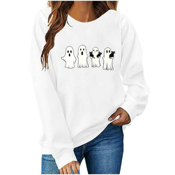 Heisall Womens Sweatshirts 2025 Autumn Winter Round Neck Halloween Print Long Sleeve Casual Fashion Loose Hoodless Tops