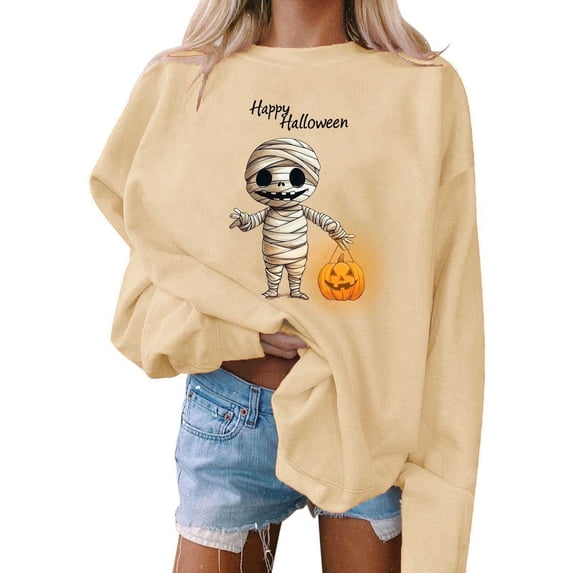 Heisall Womens Sweatshirts 2025 Autumn Winter Round Neck Halloween Print Long Sleeve Tops Fashion Casual Hoodie-Free Sweatshirts
