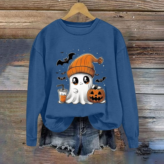 Heisall Womens Sweatshirts Fall Winter Halloween Solid Color Round Neck Casual Sporty Long Sleeve Fleece-Lined Fashion Loose Pullover