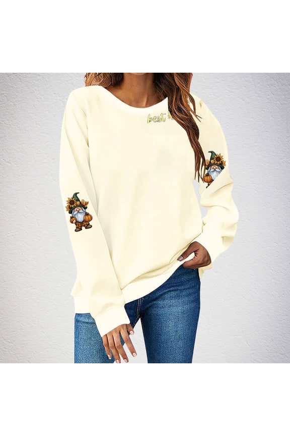 Womens Sweatshirts Long Sleeve Round Neck Loose Casual Thanksgiving Print Fashion Sweatshirts