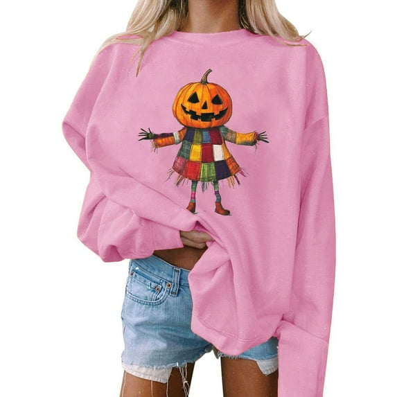 Heisall Womens Sweatshirts Round Neck Long Sleeve Autumn Winter Casual Pullover Halloween Print Tops