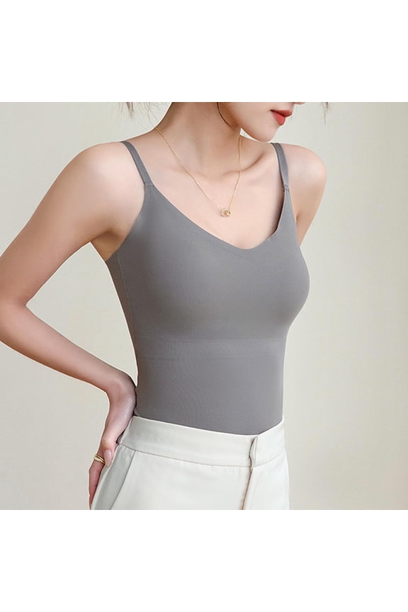 Womens Tops Adjustable Strap Seamless Ice Silk Camisole Push-Up V-Neck Tank Tops Stylish Back Versatile Wear