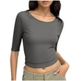 thumbnail image 1 of Heisall Womens Tops Half Sleeve Round Neck Solid Color Casual Tshirts, 1 of 9