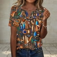 thumbnail image 1 of Heisall Womens Tops Short Sleeve V Neck Button Retro Print Fashion Casual Tshirts, 1 of 7