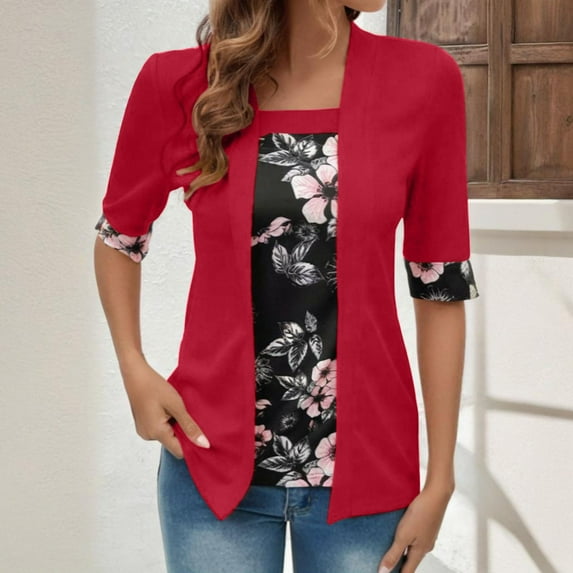 Heisall Womens Tops Two-piece Color Blocking Loose Short Sleeve Casual Fashion T-shirts & Blouses Autumn 2025