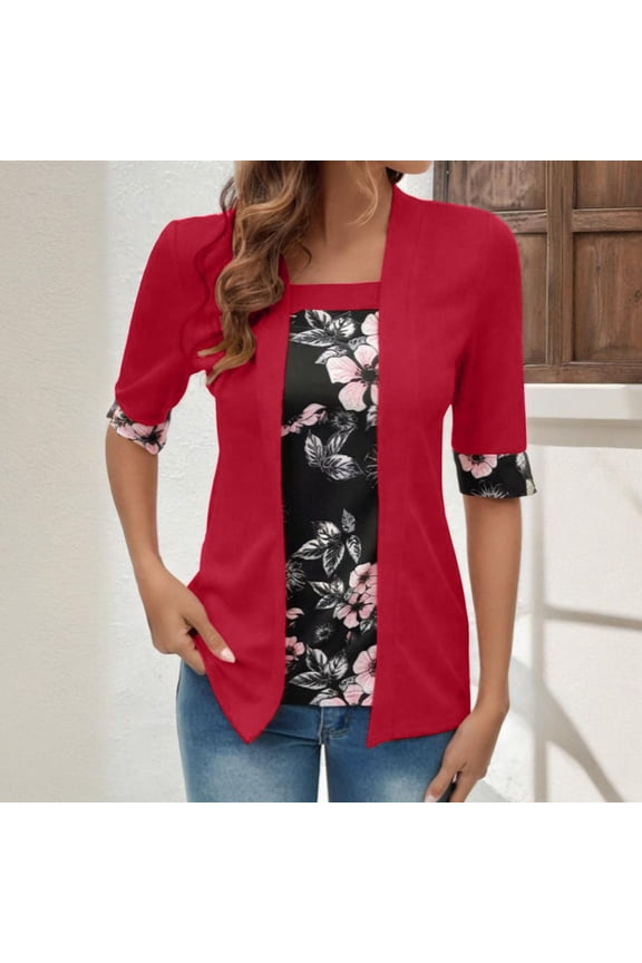 Womens Tops Two-piece Color Blocking Loose Short Sleeve Casual Fashion T-shirts & Blouses Autumn 2025