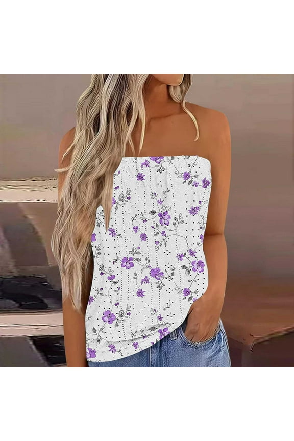 Womens Tube Tops Strapless Sleeveless Casual Summer Floral Print Bandeau Tops