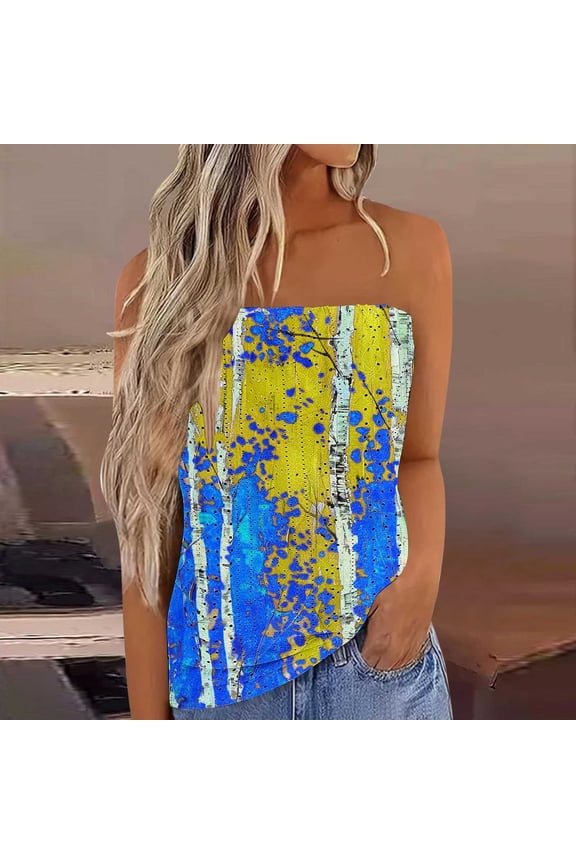 Womens Tube Tops Strapless Sleeveless Casual Summer Floral Print Bandeau Tops