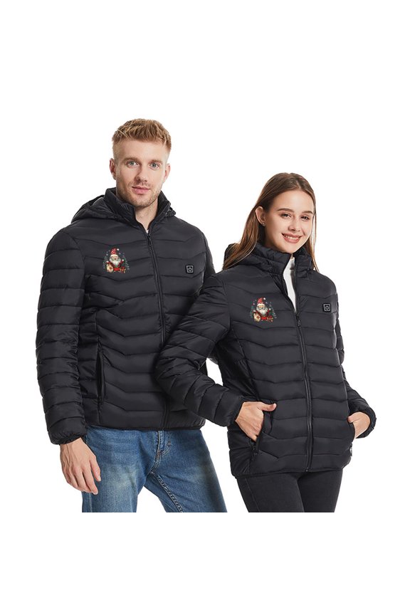 Womens Winter Coats 8-Zone USB Smart Temperature Control Electric Heating Jacket Detachable Hood Long Sleeve Thermal Outwear