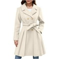 thumbnail image 1 of Heisall Womens Winter Coats Notched Collar Double Breasted Button A-line Gathered Wool Blend Outerwear Casual Style, 1 of 5