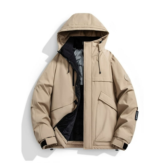 Heisall Womens Winter Coats Solid Color Dual Pocket Long Sleeve Hooded Outdoor Waterproof Parka Loose Casual Fashion Outerwear