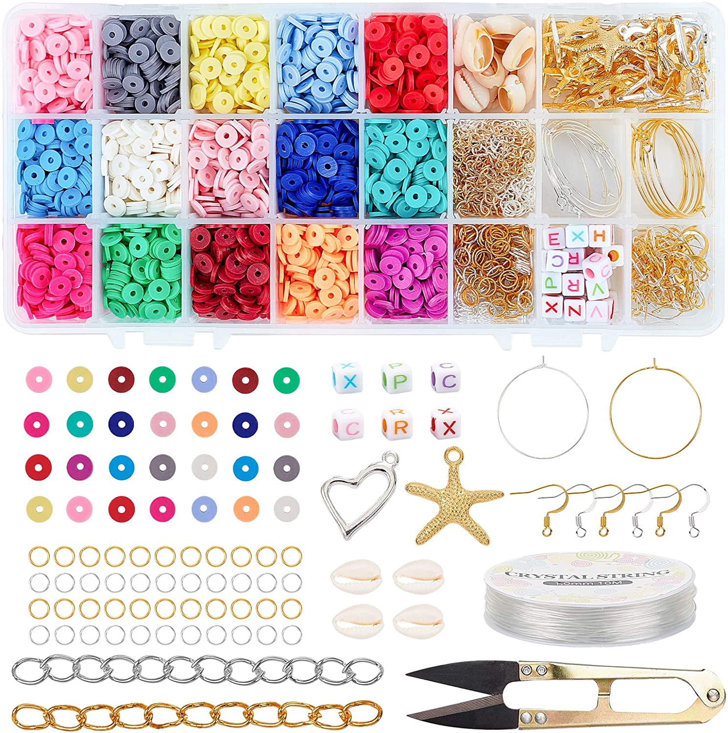 Heishi Beaded Bracelet Necklace Making Kit 4560 pcs 15 Colors 6mm Vinyl Disc Beads Flat Round Handmade Polymer Clay Beads for Hawaiian Earring Choker Anklet Jewelry Making Summer Surfer 1set