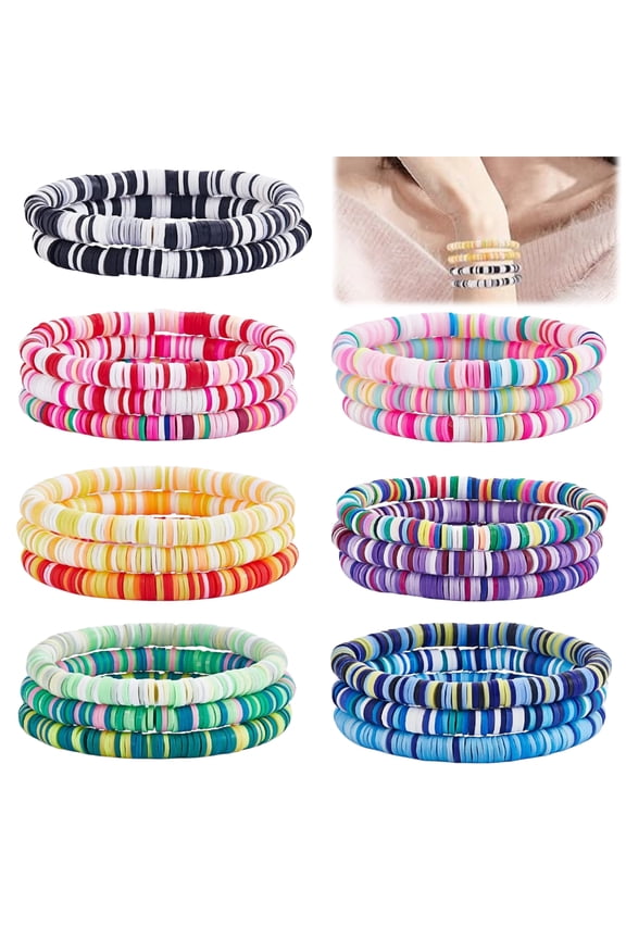 Heishi Beads Stretch Bracelet Set 20 Pcs Polymer Clay Beads Bohemia Jewelry for Women Stackable Friendship Bracelets