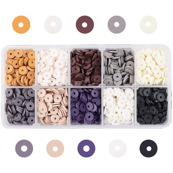 Heishi Clay Beads 2660 Pcs 10 Colors 6mm Vinyl Disc Beads Flat Round Handmade Polymer Clay Beads for Hawaiian Earring Choker Anklet Bracelet Necklace Jewelry Making Earth Tone