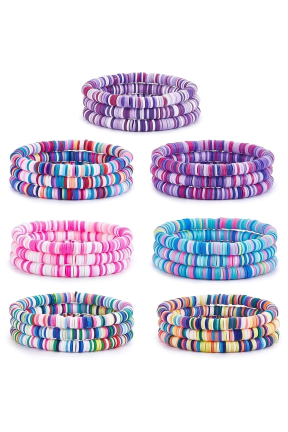 Heishi Surfer Bracelets Set Polymer Clay Heishi Beads Stretch Bracelets Multi-Layer Stackable Friendship Bracelets Bohemia Summer Beach Jewelry for Women
