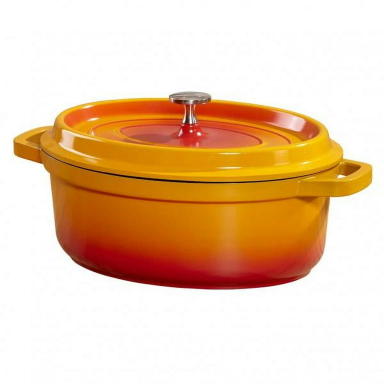 6 qt. Oval Cast Aluminum Nonstick Dutch Oven in Orange with Lid 6 qt. Oval Cast Aluminum Nonstick Dutch Oven in Orange with Lid