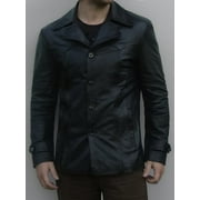 Heist - Mens Black Vintage Style Button Leather Jacket