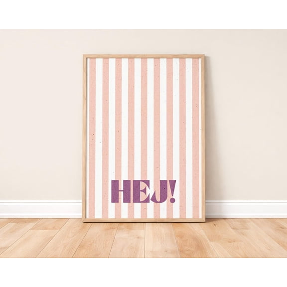 Hej Typography Wall Art Print, Retro Striped Scandinavian Greeting Poster Unframed Paper Print