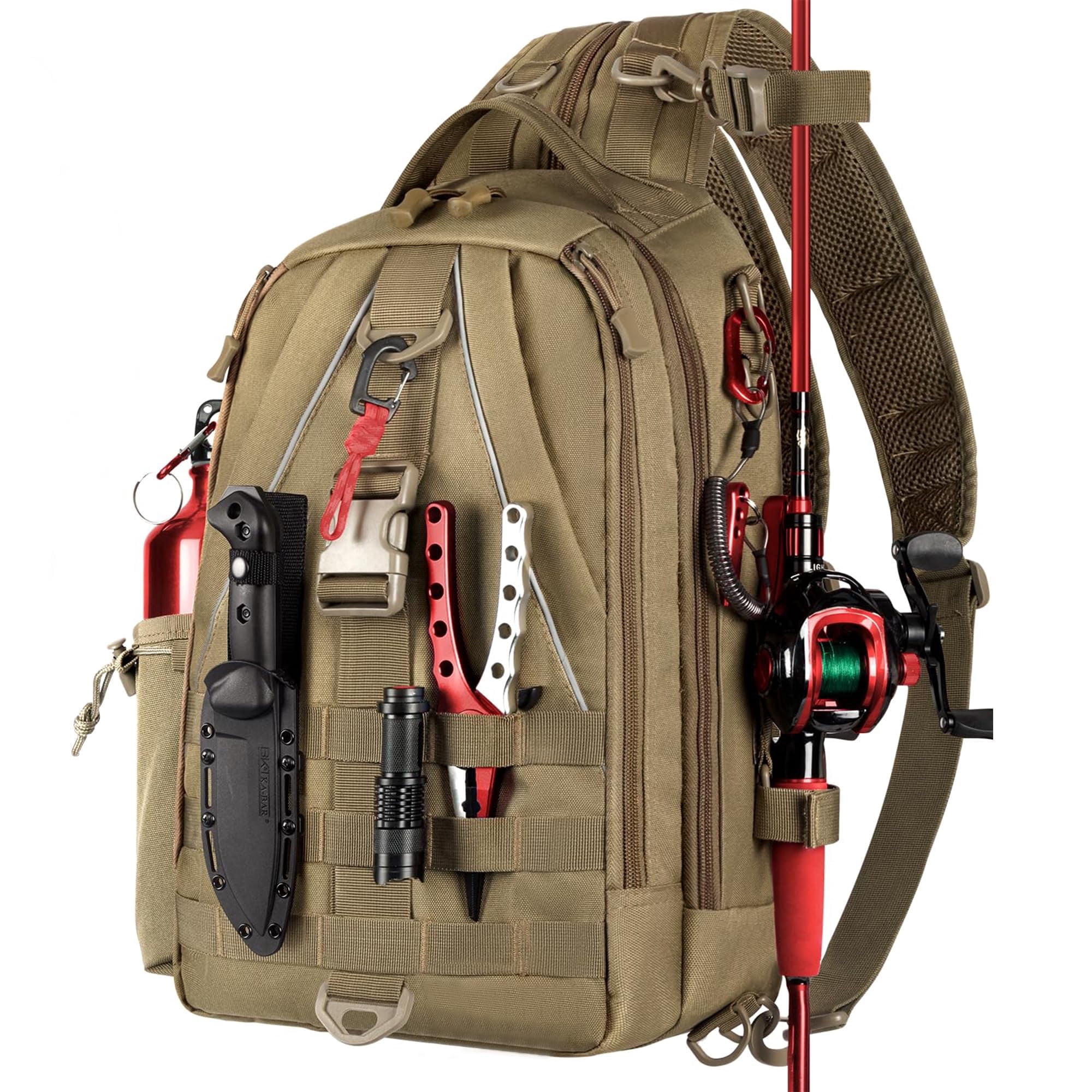 Fishing Nylon Backpack Tackle Sling Bag Backpack with Rod Holder for Monther Father Gifts Lightweight Fishing Backpack Storge Fishing Gear and Equipment