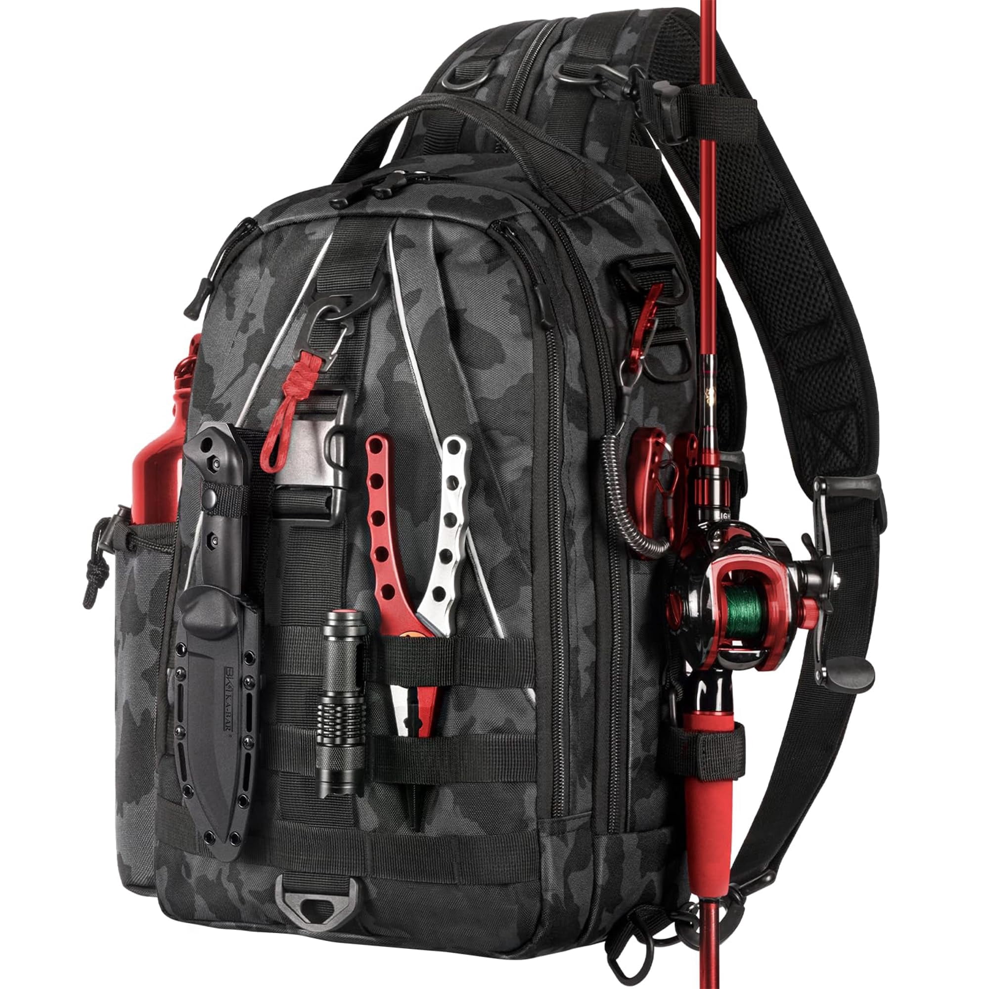 Fishing Nylon Backpack Tackle Sling Bag Backpack with Rod Holder for Monther Father Gifts Lightweight Fishing Backpack Storge Fishing Gear and Equipment