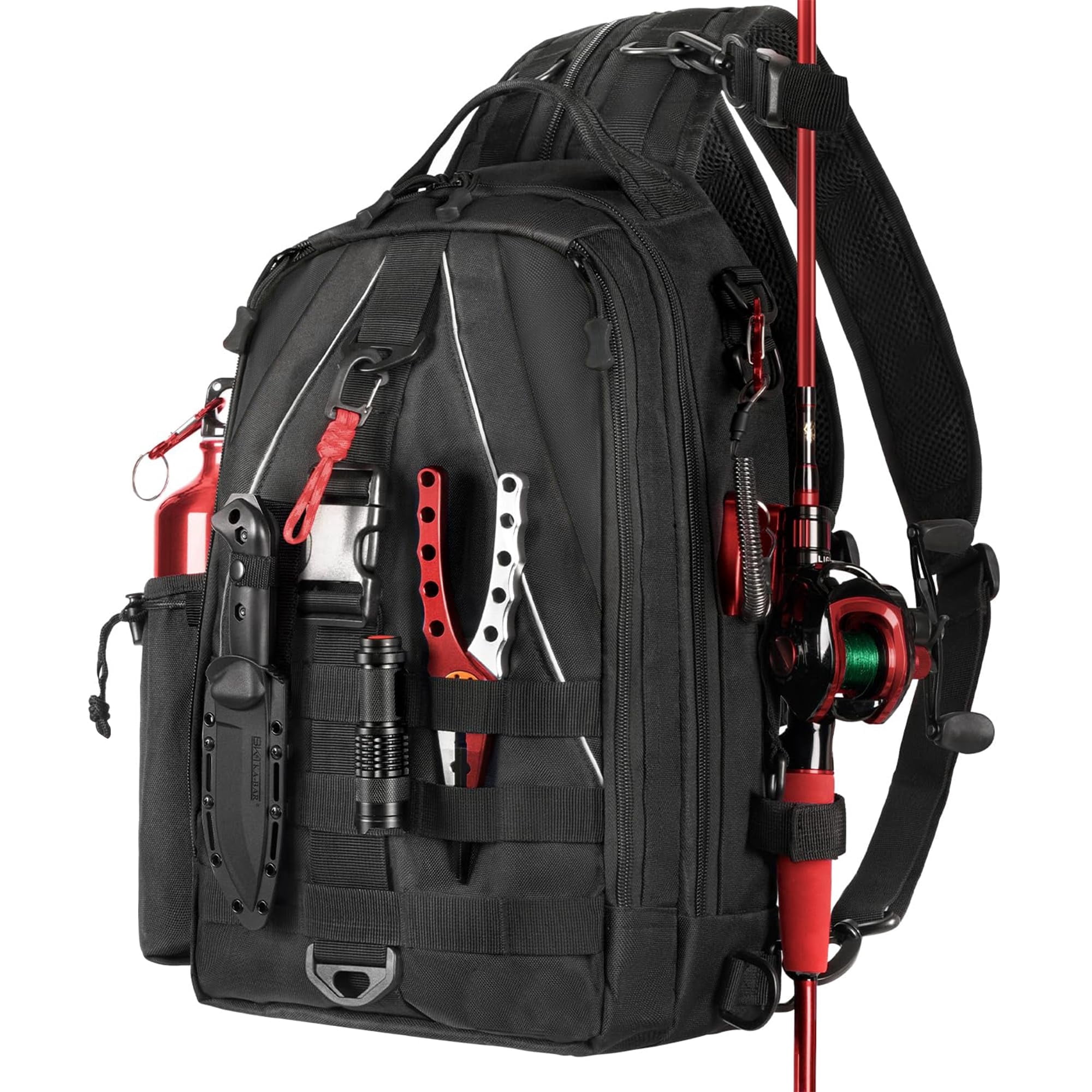 Fishing Nylon Backpack Tackle Sling Bag Backpack with Rod Holder for Monther Father Gifts Lightweight Fishing Backpack Storge Fishing Gear and Equipment