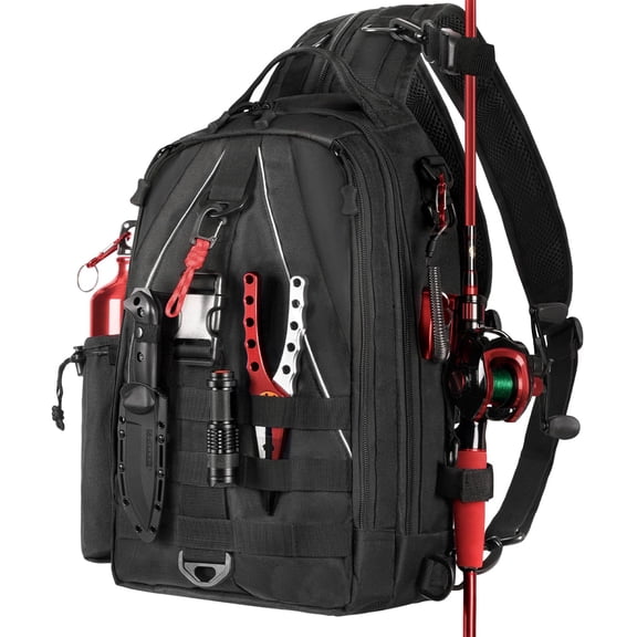 Fishing Nylon Backpack Tackle Sling Bag Backpack with Rod Holder for Monther Father Gifts Lightweight Fishing Backpack Storge Fishing Gear and Equipment