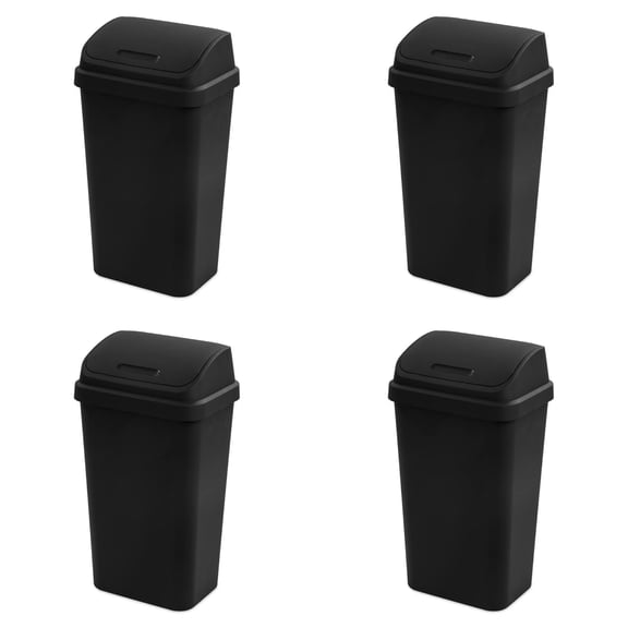 Hejuchuangli 4-Pack Swing Top Wastebasket, Sleek Square Profile Trash Can, 13 Gallon, Black - Modern Garbage Bin for Kitchen, Bathroom, Garage and Workspace, Fits 13 Gal Liners