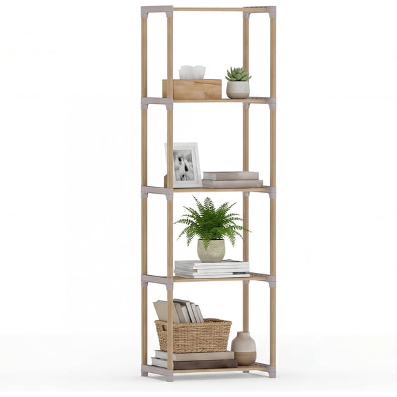 Hejuchuangli 5-Tier Wooden Bookshelf, 51 Tall Book Shelf with Slatted Shelves, Solid Wood Plant Stand Display Rack, Modern Bookcase Storage Organizer for Living Room, Tool-Free Assembly, Natural