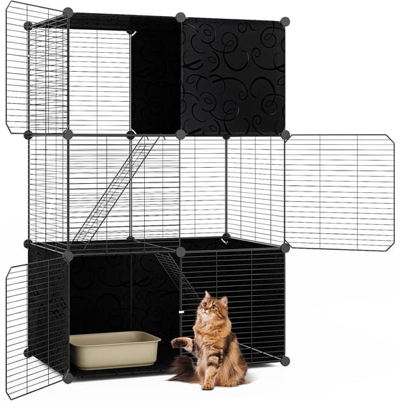 Hejuchuangli Cat Cages Indoor, 3-Tier DIY Cat Enclosure with 2 Ladders, Detachable Metal Wire Kennel Catio with 3 Lockable Doors, Ideal for 1-3 Cats or Other Small Animals, 29 x 18.5 x 43 in