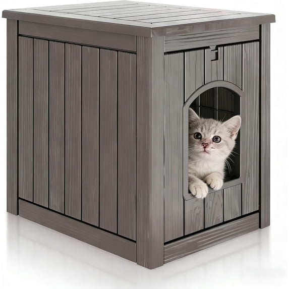 Hejuchuangli Cat Litter Box Enclosure, Waterproof Plastic Hidden Litter Box Furniture with Openable Door, Multi-Functional Cat Furniture for Living Room Bedroom (Gray)
