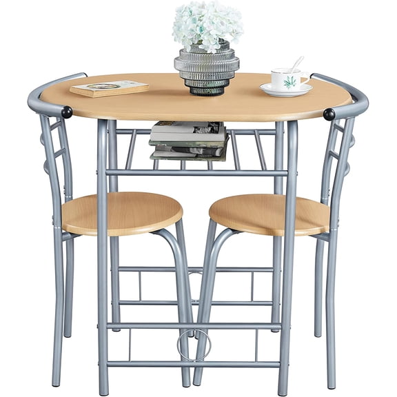Hejuchuangli Table & Chair Sets for 2, Dining Room Table Set w/Metal Frame, Storage Rack, Space-Saving Design for Kitchens, Apartments, Dorm Rooms - Natural