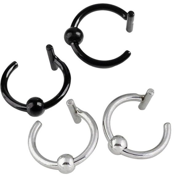 Hekezhi 4pcs Stainless Steel Nose Ring C Shaped Nostril Lip Body Piercing Jewelry (Black and Steel Color for Each 2pcs)