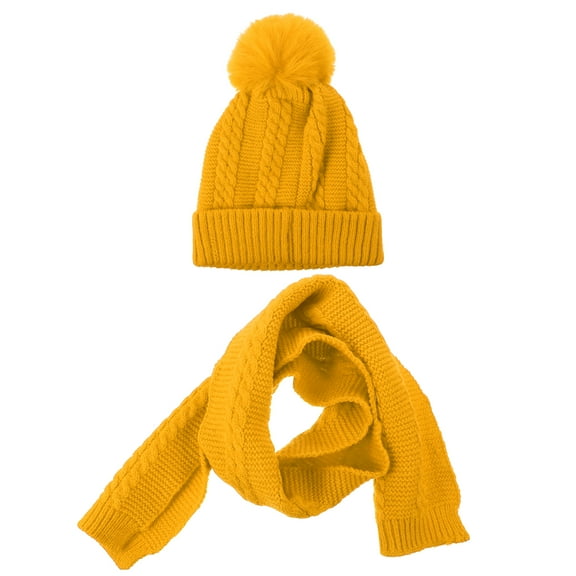 Hekezhi Kids Yellow Beanie Knit Hat & Scarf Set: Woolen Winter Neckerchief