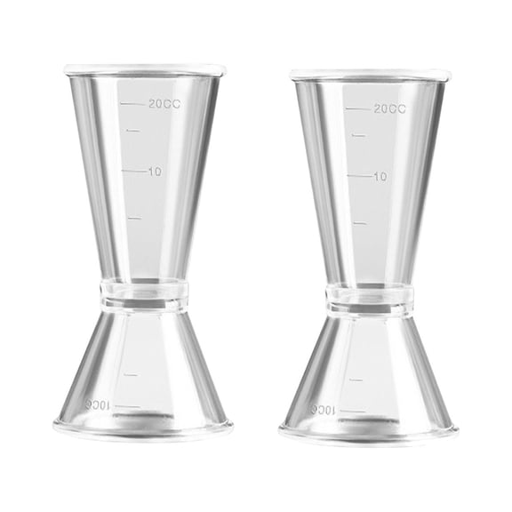 Hekwup Double Clear Plastic, Set Of 2, Cocktail Measuring Glasses Drink Spirit Measure Cup For Bar Party Kitchen Tool