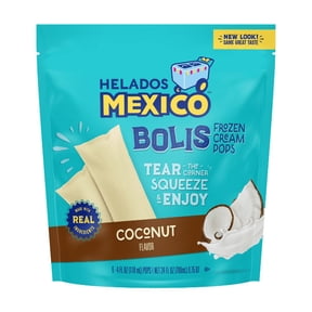 Helados Mexico Coconut Bolis Frozen Cream Pops in a Tube, Push Up, Gluten-Free, 24 oz, 6 Count