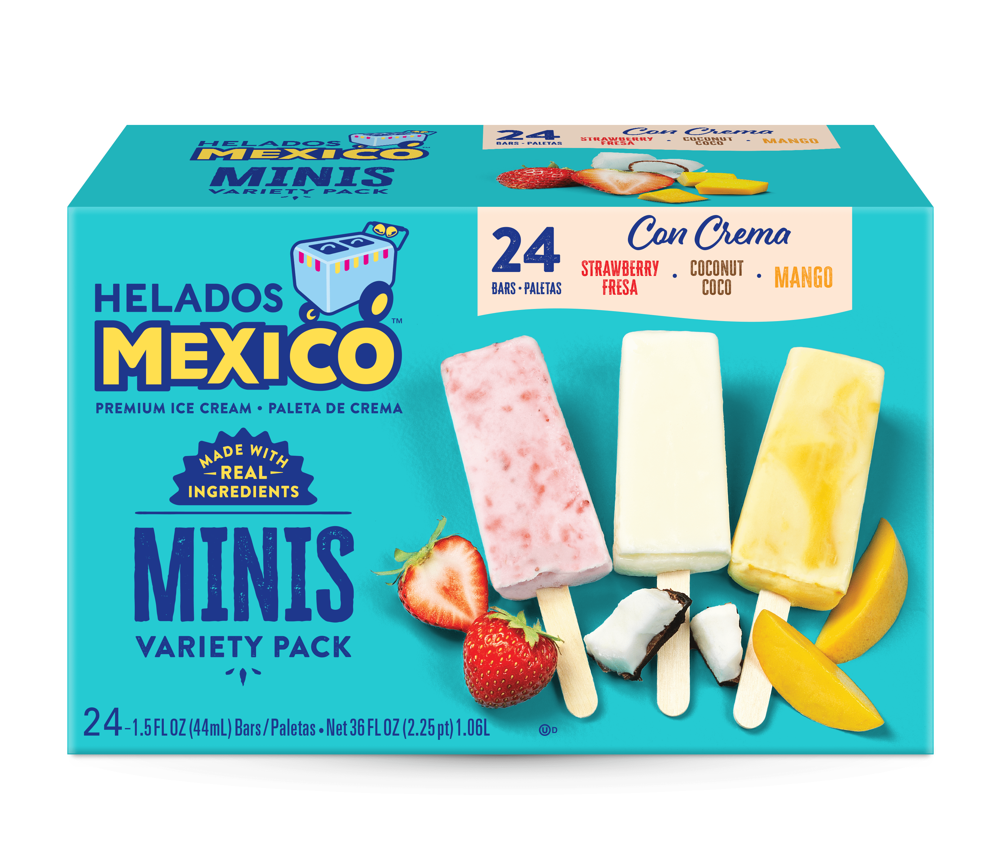 Helados Mexico Minis Ice Cream Bars Variety Pack, Strawberry Coconut Mango, Gluten-Free, 24 Pack