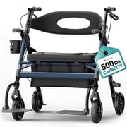 Helavo 2-in-1 Bariatric Walker Wheelchair Combo, 500 lb Capacity, 28.3" Wide, with Footrests, Height Adjustable