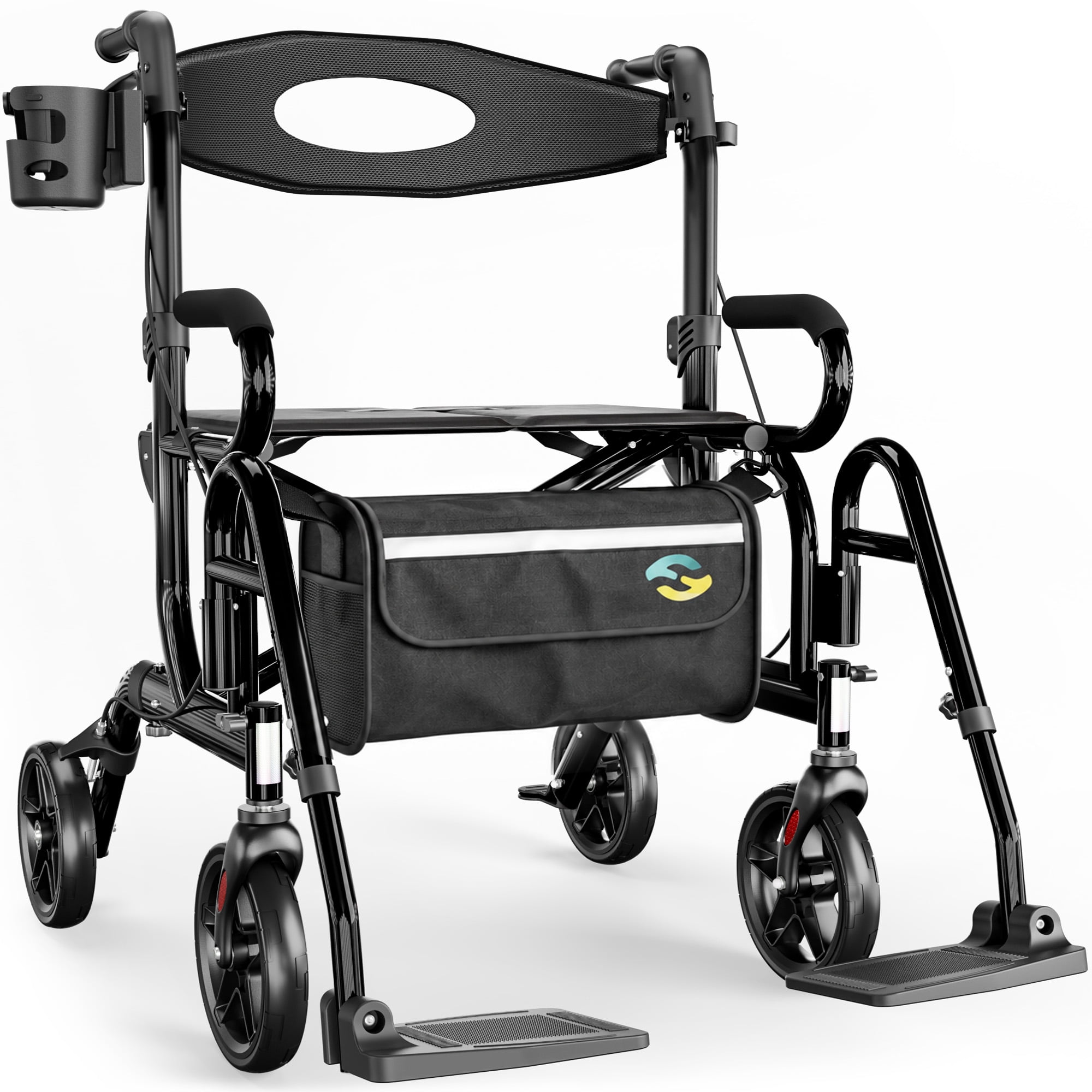 Helavo 2-in-1 Walker Wheelchair Combo, 300 lb, Foldable with Footrests ...