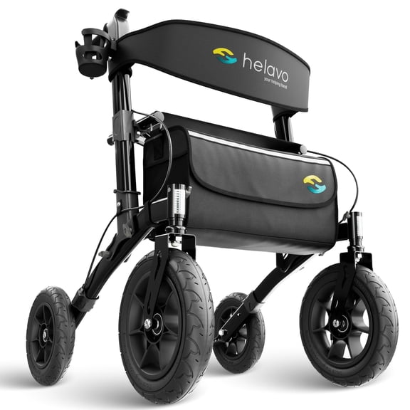 Helavo All Terrain Rollator Walker, 12" Pneumatic Tires, Foldable, 300 lb Capacity
