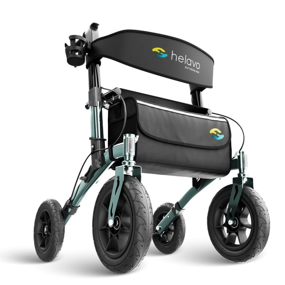 Helavo All Terrain Rollator Walker, 12" Pneumatic Tires, Foldable, Height Adjustable, 300 lb Capacity