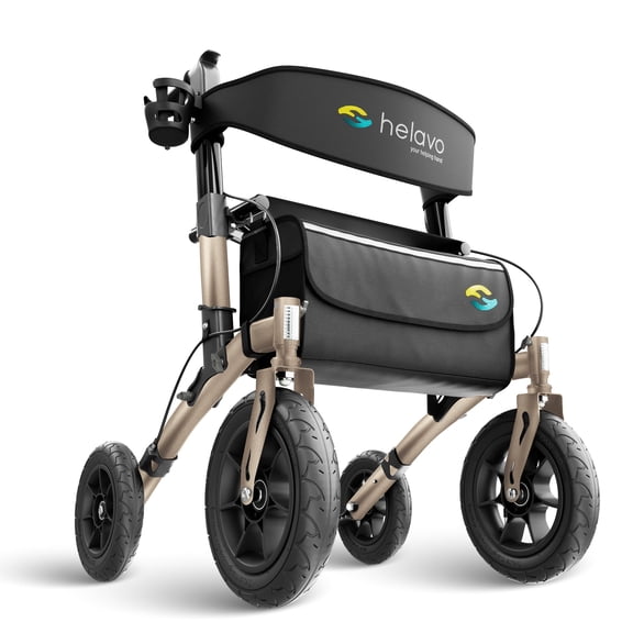 Helavo All Terrain Rollator Walker, 12" Pneumatic Tires, Foldable, Height Adjustable, 300 lb Capacity