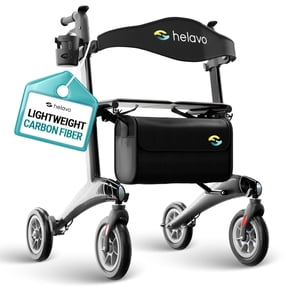 Helavo Carbon Ultralight Rollator Walker with Seat,8" Wheels, 300 lb Capacity