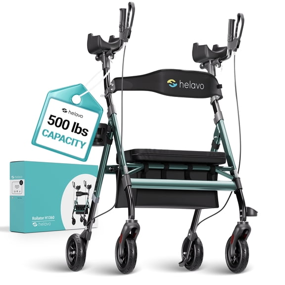 Helavo Extra Wide Bariatric Upright Walker, 500 lb Capacity, Adjustable, 8" Solid Rubber Tires