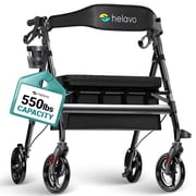 Helavo Heavy Duty Mobility Walker, Large Seat, 8" Pneumatic Wheels, Height Adjustable, 550 lbs Capacity