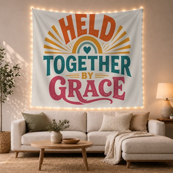 Held Illustrative Element with Together Grace Stacked Layout, Mystical Fantasy for Space Lovers, Galaxy Room Decor, Valentine'S Day Gift, Tapestry Wall Hanging for Bedroom and Dorm