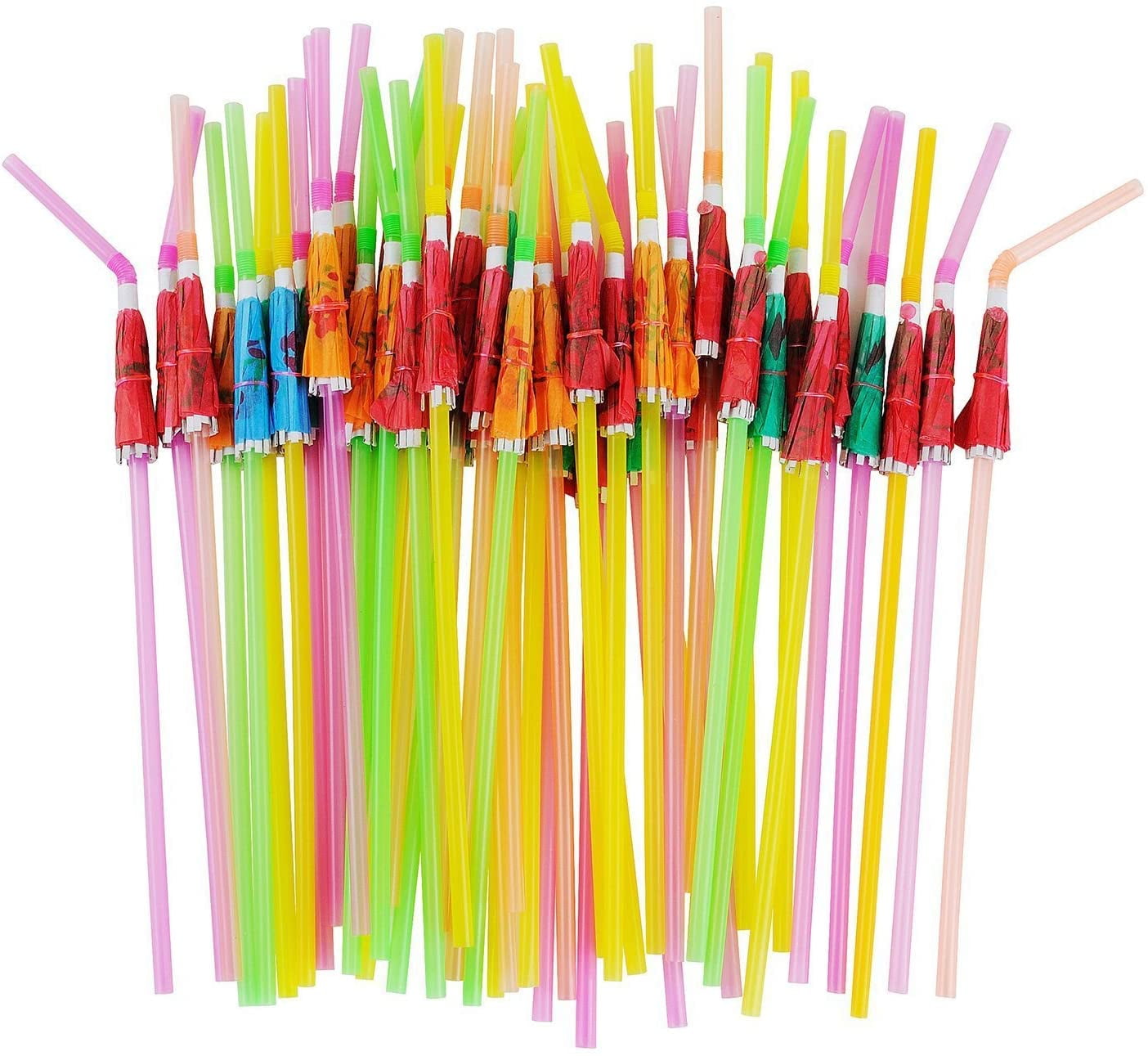 Heldig 100 Umbrella Parasol Drinking Straws, Hawaiian Beach Cocktail Luau Party Decorations Supplies