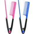 thumbnail image 1 of Heldig 2 Pieces Flat Iron Comb Straightening Comb Salon Hair Brush Combs Hairdressing Styling Hair Straightener V-shaped Straight Comb Straightener (Rose Red, Blue)B, 1 of 7